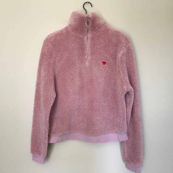 Topshop Heart Sherpa Quarter Zip Jacket - Picture 2 of 7